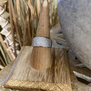 Sterling Silver Elegant Wavy Pave Set Diamond CZ Ring Size 8